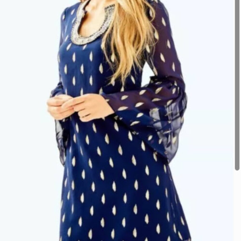 Lily Pulitzer Navy Dress with Gold Studs